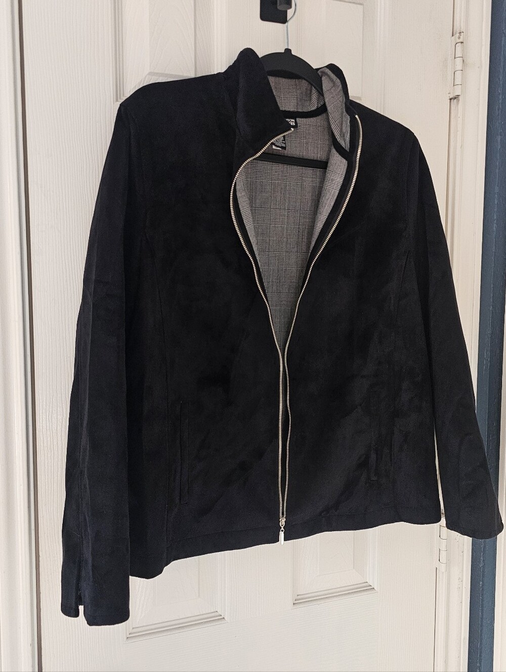 Women's Petite Size 12 Black Faux Suede Jacket Full Zip With Pockets